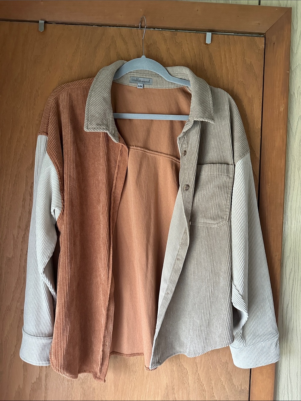 Wishlist Colorblock Corduroy Shacket in Rust & Tan
